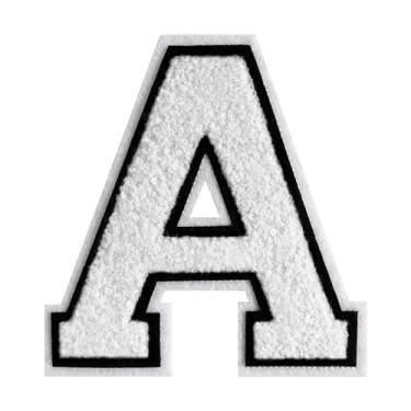 Imagem de Remendos de letras universitárias branco chenille remendo de 11,5 cm Letterman Jacket Patch grande ferro em letras para roupas (branco-A)