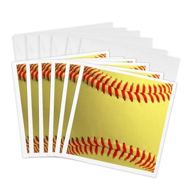 Imagem de 3dRose Impressão de fotografia de close-up de softball - bola macia para fãs de esportes jogadores do time - Cartões comemorativos, 15 x 15 cm, conjunto de 6 (gc_120271_1)