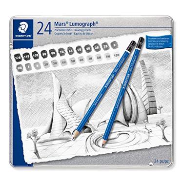 Imagem de STAEDTLER Estojo Lápis Grafite de Desenho, Lumograph, 100 G24, 24 Unidades-12B, 11B, 10B, 9B, 8B, 7B, 6B, 5B, 4B, 3B, 2B, B, HB, F, H, 2H, 3H, 4H, 5H, 6H, 7H, 8H, 9H, 10H, Preto