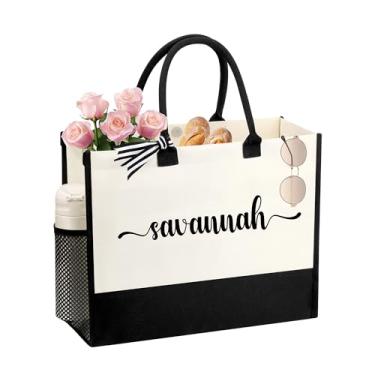 Imagem de JTENGTOP Sacola com nome personalizado para mulheres, presentes de dama de honra de aniversário para mulheres, sacolas reutilizáveis de lona de supermercado com inicial, Preto e branco, One Size