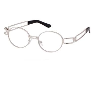 Imagem de JRLLFD Steampunk óculos de sol retro redondo metal masculino feminino vintage pequeno oval óculos de sol uv400, c8 sliver, um tamanho