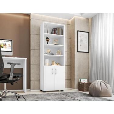 Imagem de Estante De Livro Madeira Sala Branco E Porta Pequena Branco - Móveis L