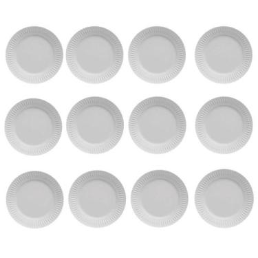 Imagem de Conjunto 12 Pratos Rasos de Porcelana Branca 26,5cm Diamante Germer Me