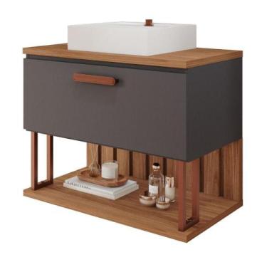 Imagem de Gabinete Para Banheiro 80 Cm 100% Mdf Nicho 1 Porta Basculante Duna Mg