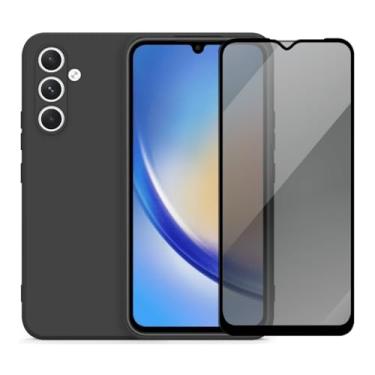 Imagem de Capa Aveludada e Película de Privacidade 3D para Samsung Galaxy A34, Capinha Preta Premium e Película Anti-Espião