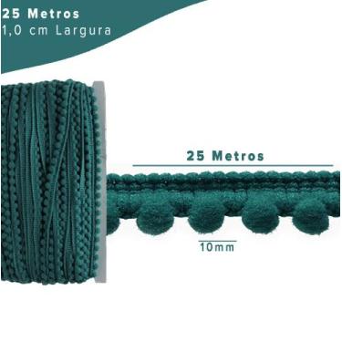 Imagem de Fita Pompom Turquesa Escuro 10mm Rolo Com 25 Metros - Nybc