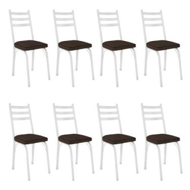 Imagem de Kit 8 Cadeiras de Cozinha Luisiana Estampado Imbuia Pés de Ferro Branc