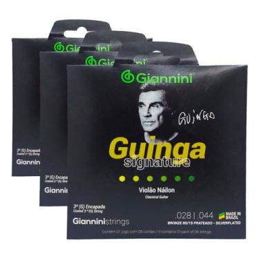 Imagem de Kit Jogo De Cordas Giannini Violão Nylon Guinga Tensão Alta