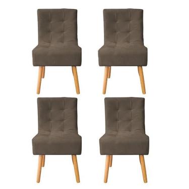 Imagem de Kit 4 Cadeiras Sala de Jantar Estofada Liz Suede Marrom - Twdecora
