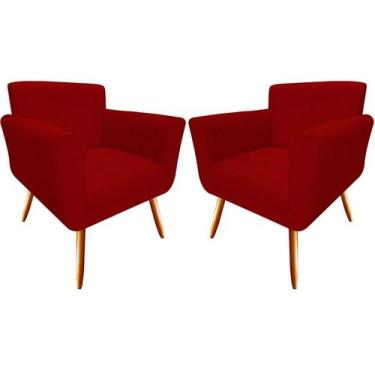 Imagem de Kit 2 Poltronas Decorativa Sabrina Suede Vermelho Pés Madeira Ms Decor