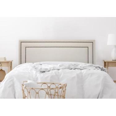 Imagem de Cabeceira Casal Reta Luxo Dupla 140x60 Sintético Off White - Tachas Fu