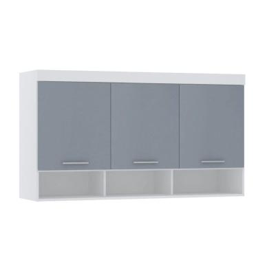 Imagem de Armário Aéreo Maleiro Modulado 145cm 3 Portas Alpes Luciane Móveis Branco Pf Com Grey Sky Pf