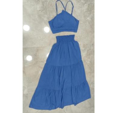 Imagem de Conjunto de saia longa e top estampado verão - LALOKA, Azul, M