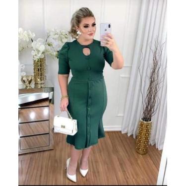 Imagem de Vestido Midi Carmen Moda Evangélica Feminina - MISS FLOWER, PP, Verde 