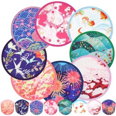 Imagem de Gejoy 104 peças de leque dobrável japonês dobrável estilo flor de verão ventilador dobrável redondo portátil para mulheres meninas uso diário festival festa de casamento decorações portátil, 8 estilos