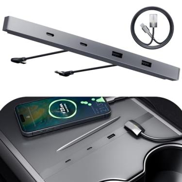 Imagem de MIFMIA Hub USB Tesla para Tesla Model 3, acessórios modelo Y 2023 2022 2021, estação de ancoragem 100% adequada para console central + cabo USB C para Lightning de carregamento rápido de 30 W