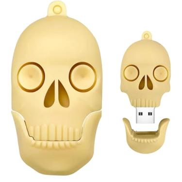 Imagem de Pen Drive USB 2.0 de 64 GB de personalidade em forma de crânio, BorlterClamp Cool Thumb Drive USB 2.0 Pen Drive, presentes incríveis, bege