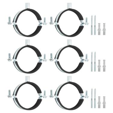 Imagem de uxcell 6 peças de braçadeira de suporte de tubo ajustável, 76 mm (3 pol), anel dividido para montagem no teto, suporte de tubo de ferro galvanizado com parafuso e tubo de expansão para tubo de tubo