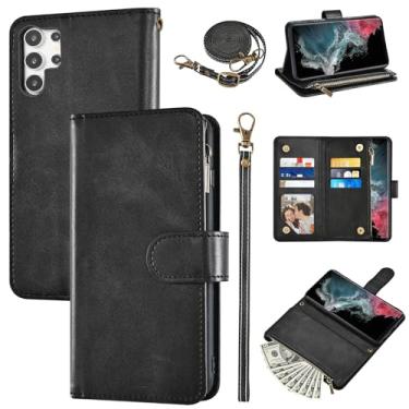 Imagem de Furiet Capa carteira para Samsung Galaxy S23 Ultra 5G com alça de pulso e alça de ombro de couro PU flip elegante 6+ porta-cartões com suporte para dinheiro capa de telefone para S23Ultra 23S S 23
