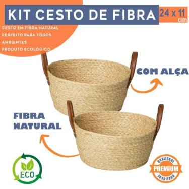 Imagem de Kit 2 Cesta Organizadora Palha Multiuso em Fibra Natural 24x11 cm Mocc