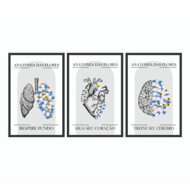 Imagem de Kit 3 Quadros Decorativos Frase Anatomia Coração Cérebro Pulmão Motiva