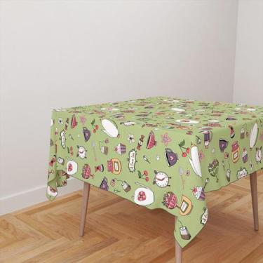 Imagem de Toalha De Mesa Quadrada 4 Lugares Tecido Oxford  Xícaras, Relógios e C