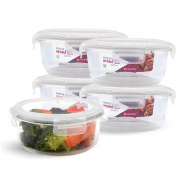 Imagem de Kit 5 Potes Hermético Vidro Redondo Médio Salada Fit 620ml - NABOX, Br