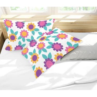 Imagem de Par de Fronhas Estampa Flores Rosa, Amarelo e Roxo - Core Decore