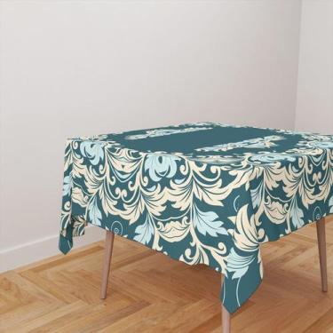Imagem de Toalha De Mesa Quadrada 4 Lugares Tecido Oxford Arabescos Círculo Azul