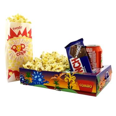 Imagem de SNAPPY Kit noturno de cinema, 18 peças — Bandejas infantis de dinossauro (6 ct) e sacos de pipoca com design explosivo (12 ct), caixas de lanches descartáveis de filmes para noite de cinema em família