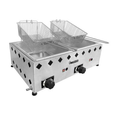 Imagem de Fritadeira 2 Cubas Industrial Profissional Aço Inoxidável 5L - LUDINOX