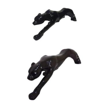 Imagem de Escultura decorativa kit 2 panteras negras enfeite luxo casa sala. - N