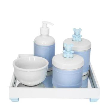 Imagem de Kit Higiene Espelho Potes, Molhadeira, Porta Álcool-Gel e Capa Ursinho