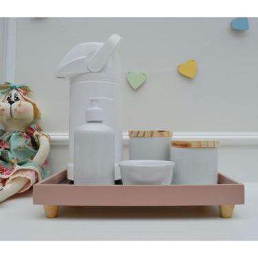 Imagem de Kit Higiene Porcelana Bebê K194 Bandeja Mdf Tampa Pinus Banho - Cirand