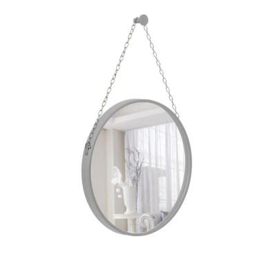 Imagem de Espelho Decorativo Adnet Cinza Alça Corrente Cromada 50cm Redondo - E2