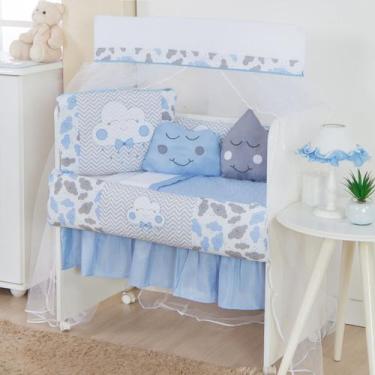 Imagem de Kit Lateral Mini Berço Lindo 11pçs Com Saia - Azul - Sara enxovais