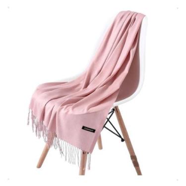 Imagem de Cachecol Echarpe Pashmina Lenço Xale Manta Lisa Moda Rosa - Franja Ban