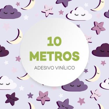 Imagem de Papel De Parede Adesivo Céu Roxo Estrela Lua Nuvem - Criptonita, 10M