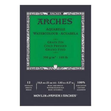 Imagem de Bloco Arches Aquarelle 300 G/m² Grão Fino Branco A5 12 Folhas