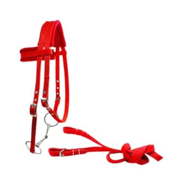 Imagem de Vaveren Freio de cavalo com rédea, acessórios de equitação ajustáveis ​​confortáveis ​​com almofada macia, cabresto acolchoado, corda principal de cavalo, Red S