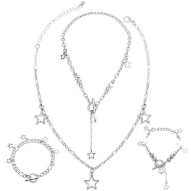 Imagem de Abeillo Colar de estrela de prata, acessórios Y2K, conjunto de joias com colar e pulseira, colares kawaii, joias estéticas vintage emo para mulheres e homens