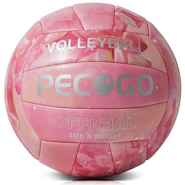 Imagem de PECOGO Bola de vôlei tamanho 5 couro PU macio rosa para ambientes internos e externos, vôlei, treinamento, jogo, bola para iniciantes, adolescentes, adultos