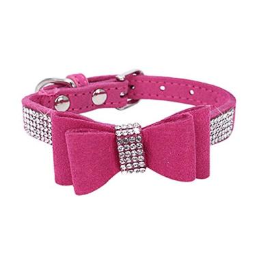 Imagem de Dogs Kingdom 25,4 cm - 60,96 cm de comprimento Lindo Pet Cão Veludo Laço Gravata Coleira Cachorro Puppy Cat Colar de strass de cristal completo ajustávelDogs Kingdom M:12.6-15" neck A4502502