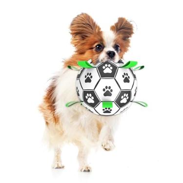 Imagem de SunGrow Bola de futebol para cães, brinquedo interativo de cabo de guerra com alças, treinamento ao ar livre e interno, jogo mental e exercício físico para cães de alta energia, raças pequenas e