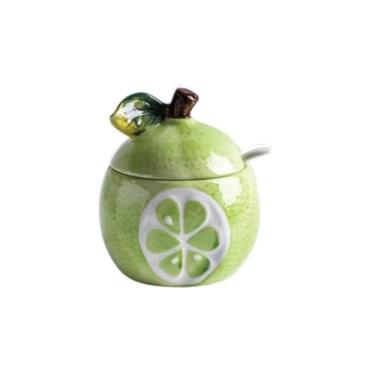 Imagem de MayeBridge Lindo açucareiro de frutas, açucareiro de toranja verde, pote de toranja verde, pote de sal de cerâmica, pote de armazenamento de pimenta com tampa e colher, potes de condimentos de caixa