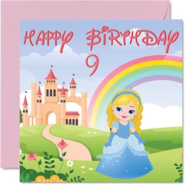 Imagem de Cartão de 9º aniversário menina - Castelo de princesa - cartão de feliz aniversário menina 9 anos, meninas nove nono aniversário cartões para ela, cartão de felicitações 5,7 x 5,7 polegadas para
