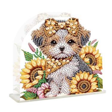 Imagem de TDFERAN Suporte de guardanapo de arte de diamante, suporte de guardanapo acrílico de filhote de girassol para mesa, kits de pintura de diamante suporte de guardanapo de coquetel, porta-guardanapos de