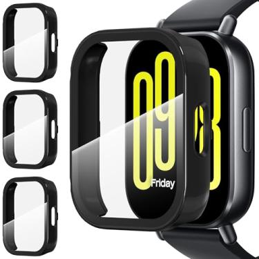 Imagem de Suoman Pacote com 3 capas para Redmi Watch 5 Active, [antiarranhões], protetor de tela de vidro temperado, capa protetora de policarbonato rígido completo - preto + preto