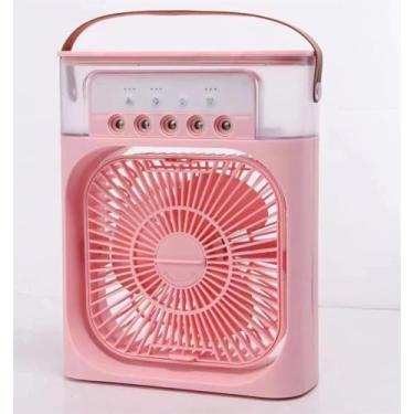 Imagem de Ventilador de ar portátil, Mini Ar Condicionado Umidificador Climatizador com tanque de água de 600ml,3 velocidades de vento e pulverizador de 5 furos com luz LED de 7 cores (Mini ventilador Rosa)