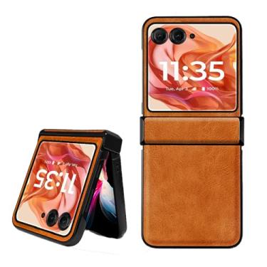 Imagem de shingtomua Para Motorola Razr 2024 [Não serve para Razr Plus 2024] Couro PU Capa Rígida de PC Capa à Prova de Choque Capa de Proteção de Dobradiça para Motorola Razr 50 / Razr 2024 (Marrom)